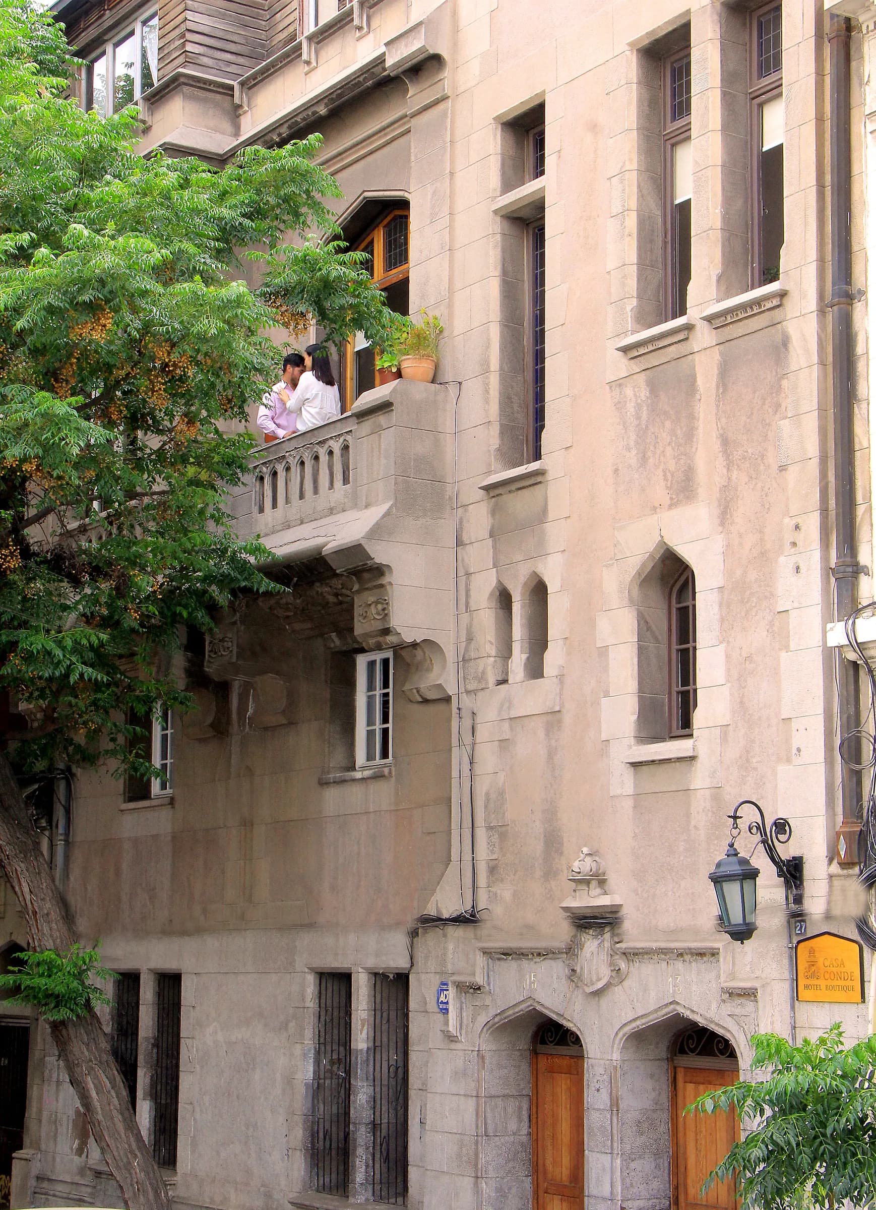 Facade and balconies of the century-old Casa Conde building